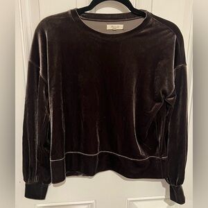 Madewell Women's Sz XXS Velvet Balloon Long Sleeve Cropped Shirt Metal Gray